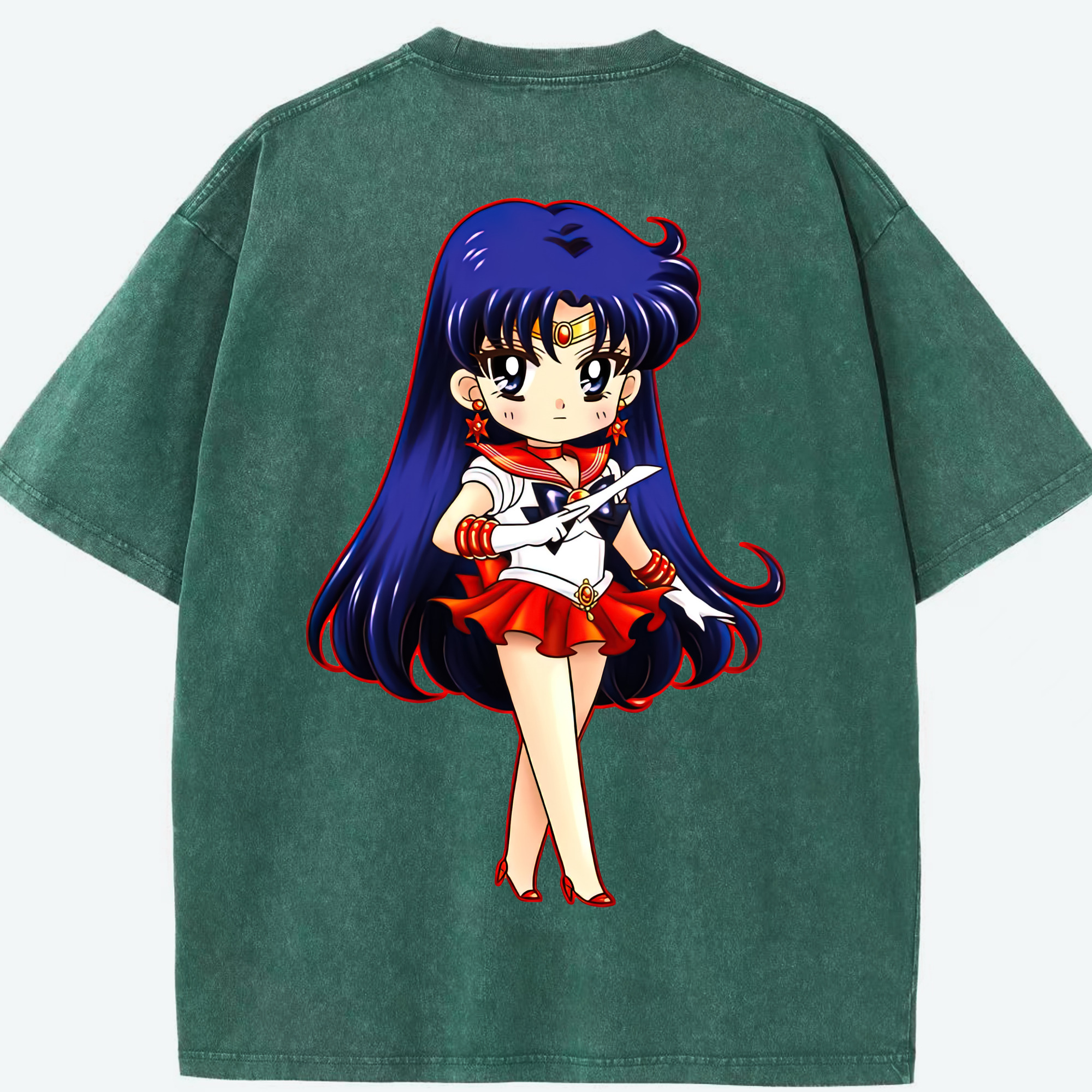 （画像用） 美少女戦士セーラームーン 火野レイ ひの レイ Sailor Moon Hino Rei （セーラーマーズ,Sailor Mars） 綿100% ヴィンテージ風 半袖Tシャツ（背面プリント）